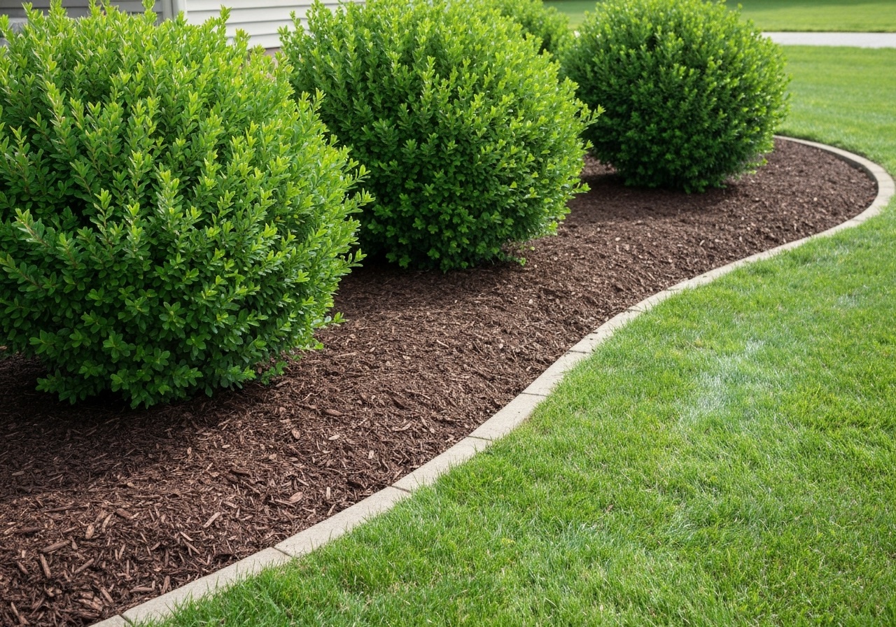 Fresh mulch ring around the base of a young tree